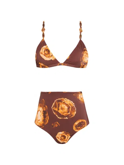 Brigitte Fran Agate-print Bikini In Brown