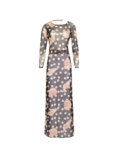 Brigitte Giulia Polka-dot Shell-print Dress In Multi