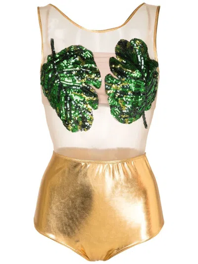 Brigitte Leaf-embellished One-piece In Gold