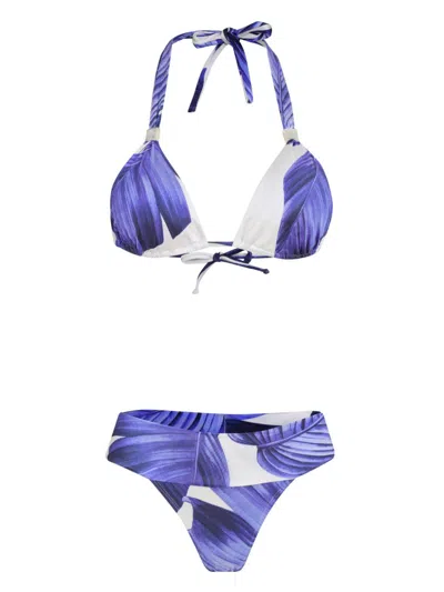 Brigitte Leaf-print Bikini In Blue
