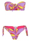 Brigitte Leaf-print Bikini Set In Purple