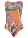 Brigitte Leaf-print Halter Swimsuit In Multi