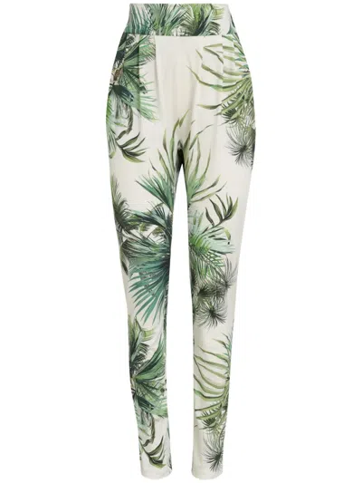 Brigitte Leaf-print High-waisted Trousers In White