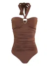 Brigitte Margareth Halter-neck Ruched Swimsuit In Brown