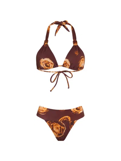 Brigitte Marina V-neck Floral-print Bikini In Brown