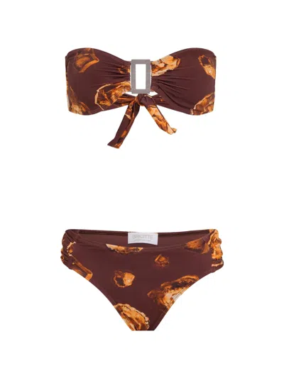 Brigitte Mila Buckle-detail Patterned Bikini In Brown
