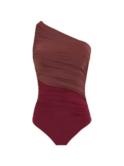 Brigitte One-shoulder Swimsuit In Burgundy