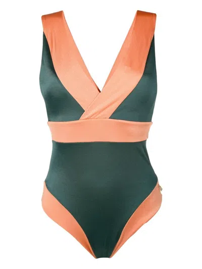 Brigitte Panelled V-neck Swimsuit In Green