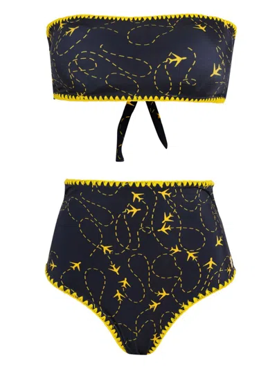 Brigitte Plane-print Bikini Set In Blue