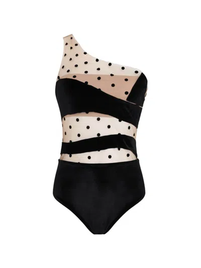 Brigitte Polka-dot One-shoulder Swimsuit In Multi