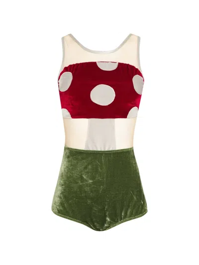 Brigitte Polka-dot Velvet-panel Swimsuit In Multi