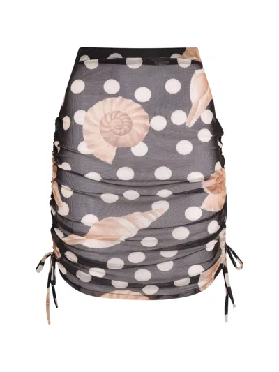 Brigitte Ruched Seashell-print Skirt In Black