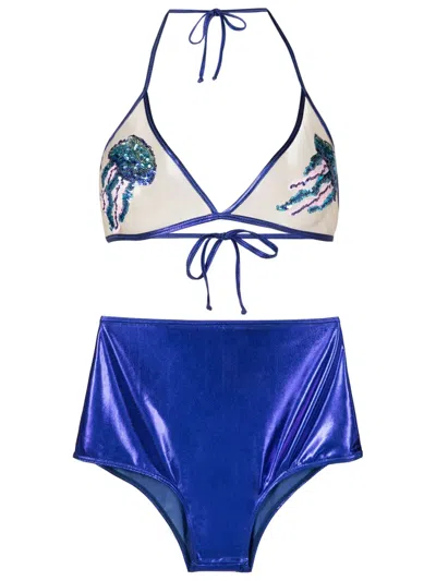 Brigitte Sequin-embellished Metallic Bikini In Red
