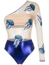 Brigitte Sequin-embellished Metallic One-piece In Blue