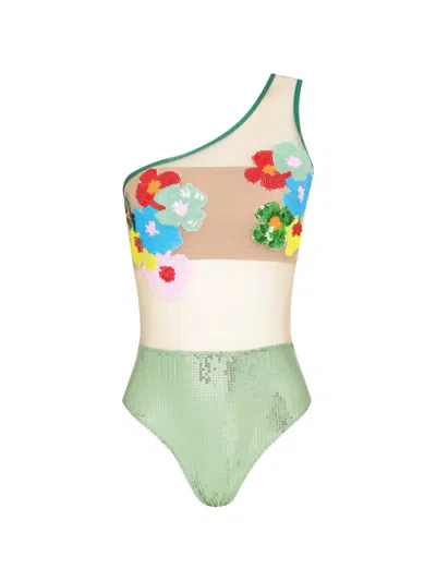 Brigitte Sequin-embellished Floral-patch Swimsuit In Multi
