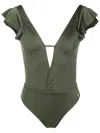 Brigitte Short-sleeved Open-back Swimsuit In Green