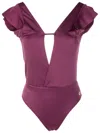Brigitte Short-sleeved Open-back Swimsuit In Purple