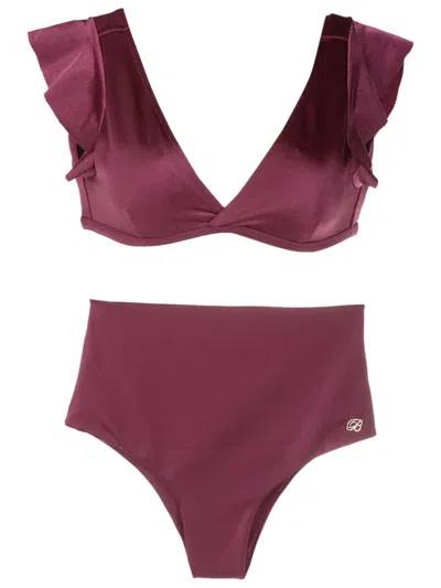 Brigitte V-neck High-waisted Bikini In Purple