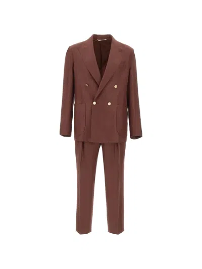 Briglia 1949 Bolgheri Double-breasted Wool Suit In Brown
