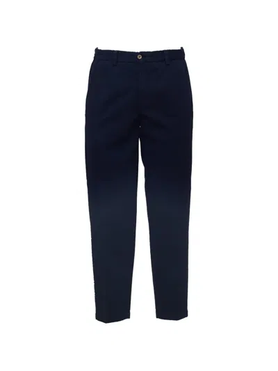 Briglia 1949 Cotton Twill Trousers With Pleats And Elastic Sides In Blue