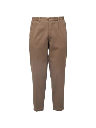 Briglia 1949 Brown Cotton Pleated Trousers With Elastic Waistband