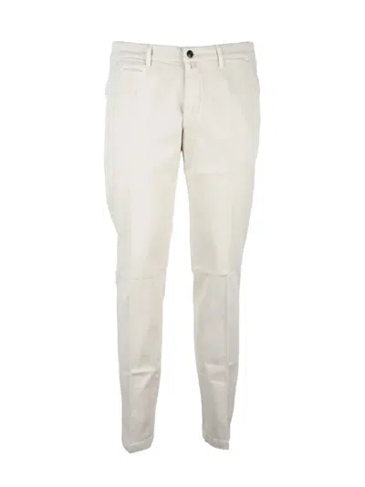 Briglia 1949 Slim Fit White Cotton Stretch Trousers With Minimalistic Design In Neutral