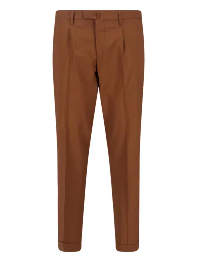 Briglia 1949 Brown Tailored Mid-rise Virgin Wool Trousers In Multi