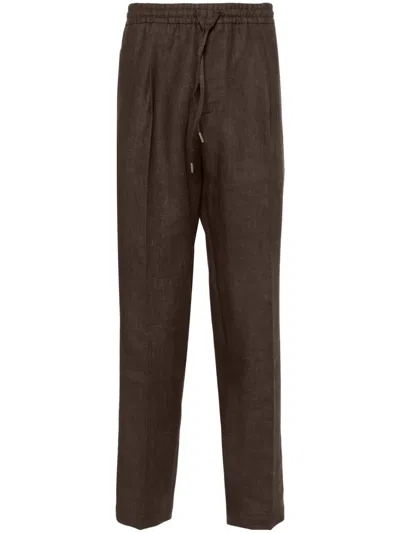 Briglia 1949 Wimbledons Mid-rise Linen Tapered Trousers In Brown