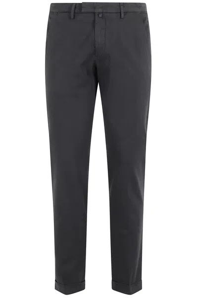 Briglia Anthracite Gray Flat-front Cuffed Cotton Straight-leg Pants In Black