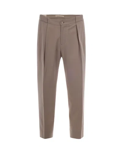 Briglia Beige Chino Pants With Front Pleats And Elegant Details In Brown