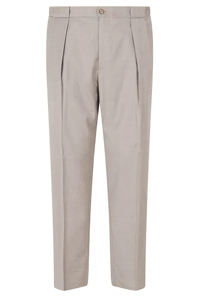 Briglia Beige Portobello Tailored Reverse Pleats Flannel Wool Pants In Neutral