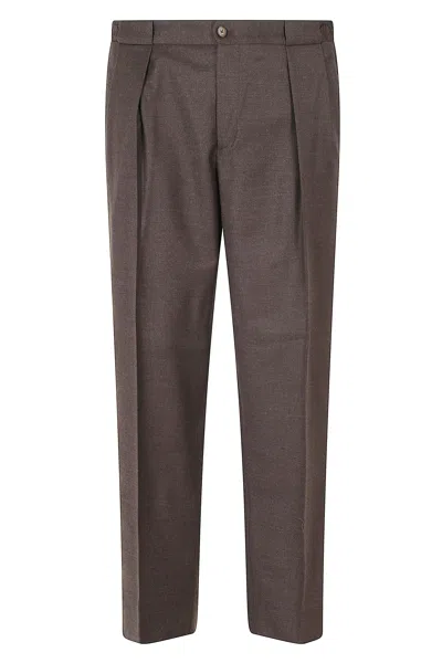 Briglia Biscuit Portobello Tailored Reverse Darts Flannel Wool Pants In Brown