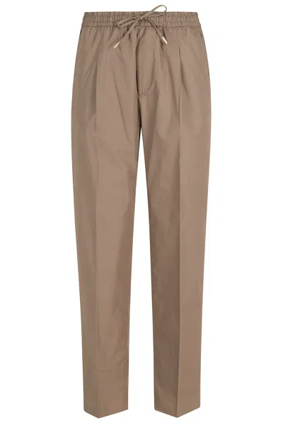 Briglia Biscuit Wimbledon Elastic Waist Drawstring Cotton Straight-leg Pants In Brown