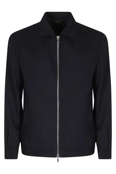 Briglia Blue Classic Collar Wool Jacket In Black