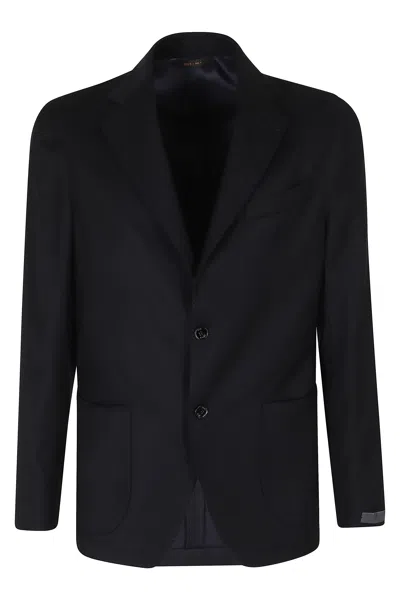 Briglia Blue Greco Wool Flannel Single-breasted Blazer In Black