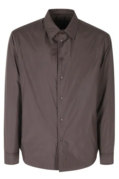 Briglia Brown Classic Collar Snap Button Nylon Shirt Jacket In Gray