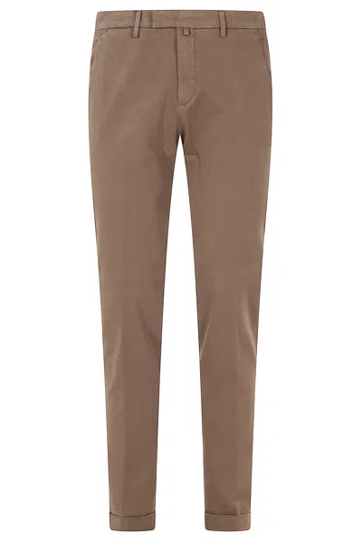 Briglia Cocoa Flat-front Satin Cotton Straight-leg Pants In Brown