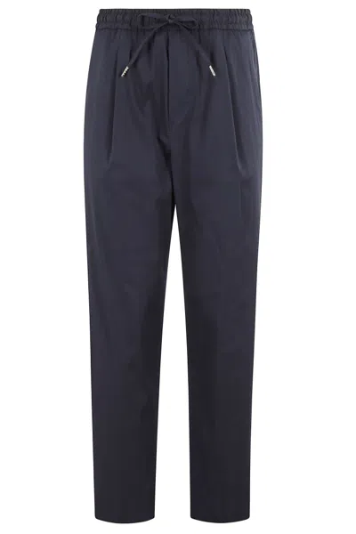 Briglia Cropped Blue Popeline Pants With Elasticized Waistband In Black