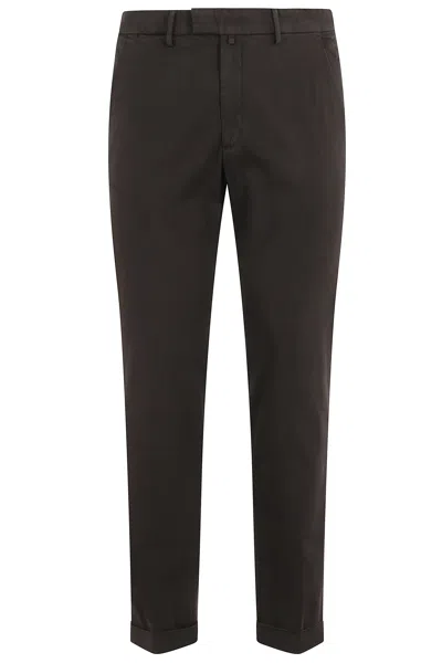 Briglia Dark Brown Flat-stomach Cuffed Hem Cotton Straight-leg Pants In Gray