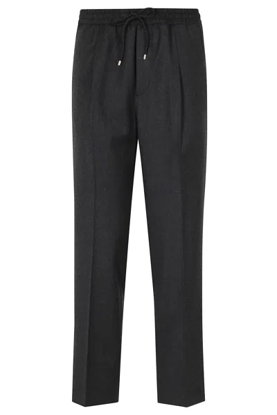 Briglia Gray Drawstring Elastic Waist Virgin Wool-blend Straight-leg Pants In Black