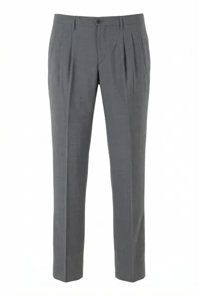 Briglia Gray Plattis Double Darts Wool Straight-leg Pants