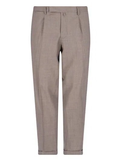Briglia High-waisted Brown Wool Trousers With Cuff Detail In Gray
