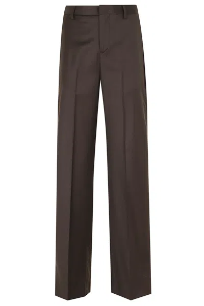 Briglia Lutetiaw Brown Front Button Virgin Wool-blend Straight-leg Pants In Black