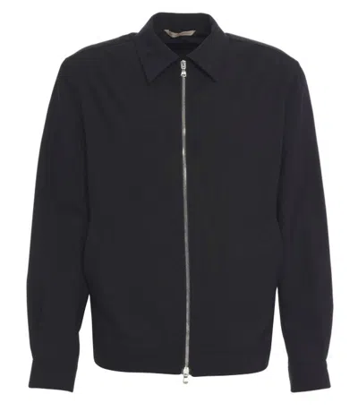 Briglia Minimalist Two-way Zip Jacket With Shirt-style Collar In Black