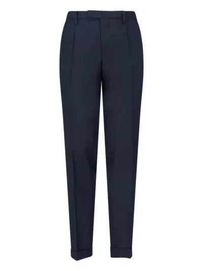 Briglia Navy Virgin Wool Trousers With Tailored Fit In Blue