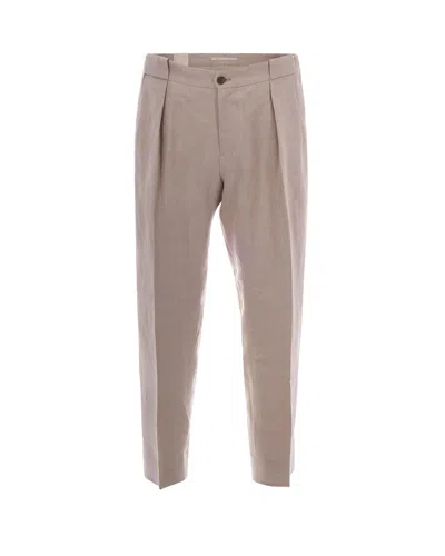 Briglia Beige Linen Trousers With Center Crease And Pleated Detailing In Neutral