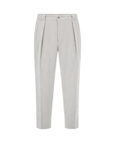 Briglia Ribbed Corduroy Tailored Trousers With Front Pleats In White