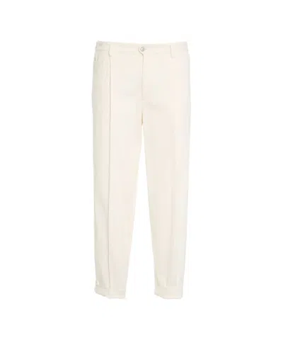 Briglia Straight-cut Chinos With Tailored Silhouette And Hidden Zip Closure In White