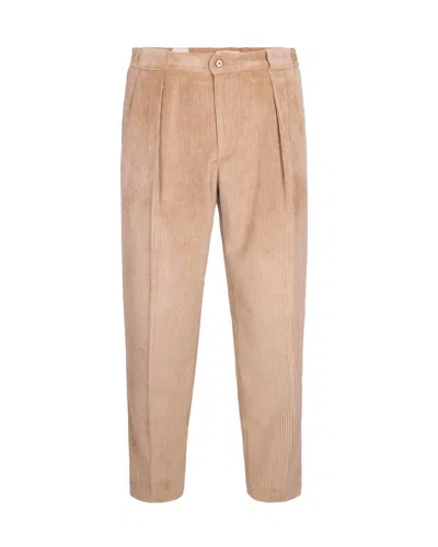 BRIGLIA STRAIGHT-FIT BROWN CORDUROY TROUSERS WITH PRESSED CREASE AND WELT POCKETS