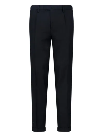 Briglia Tailored Black Virgin Wool Trousers With Cuffed Hem In Blue